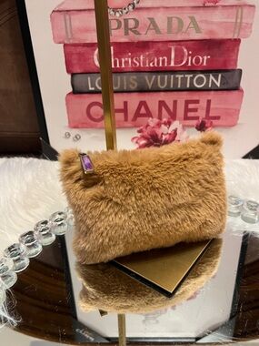 ipsy Faux Fur Camel Brown Wristlet Clutch